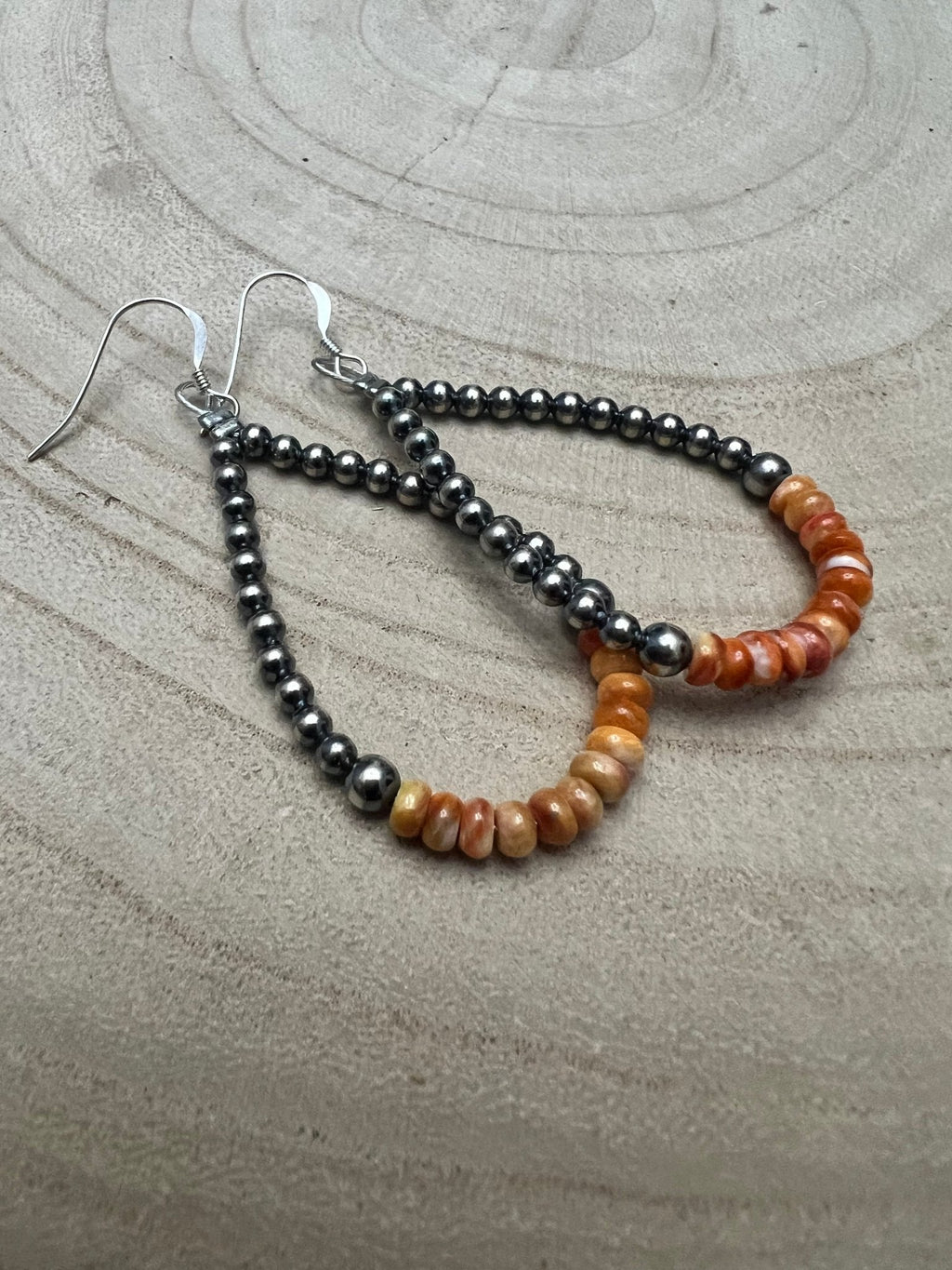 Sterling Pearl & Orange Spiny Oyster Teardrop Earrings — 2.5 inch drop (Made in USA) - Rooted & Reckless Co.