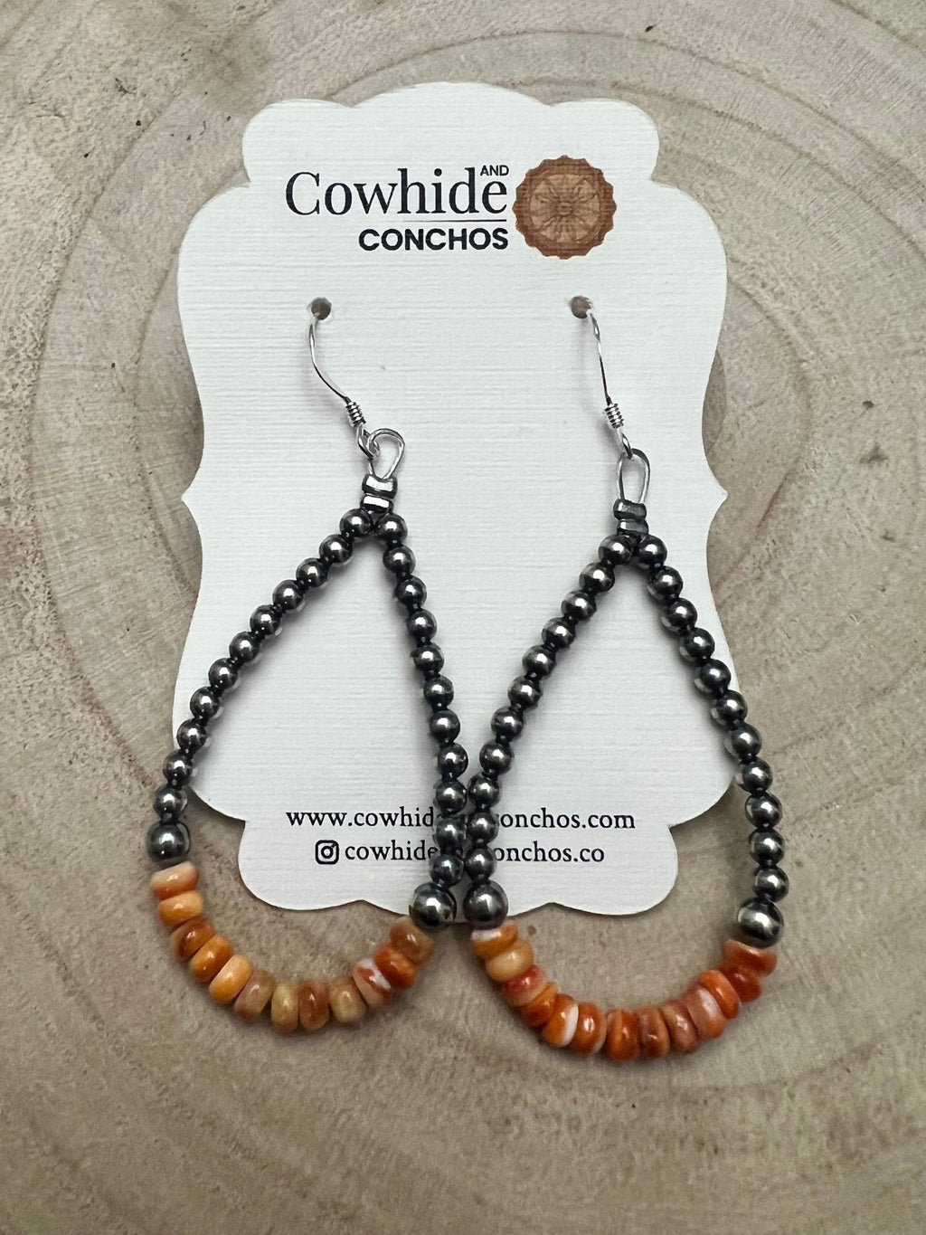 Sterling Pearl & Orange Spiny Oyster Teardrop Earrings — 2.5 inch drop (Made in USA) - Rooted & Reckless Co.