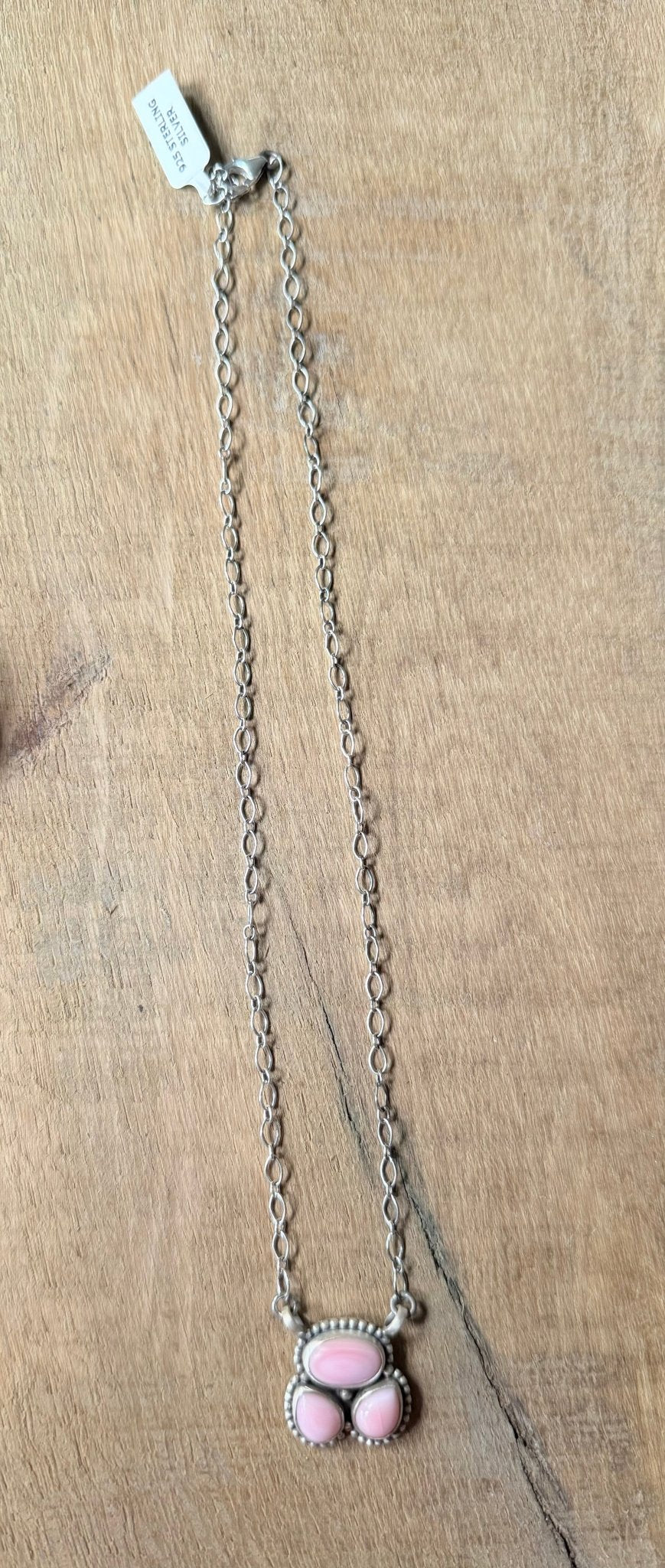Sterling Silver and 3 Stone Pink Conch Necklace - Rooted & Reckless Co.