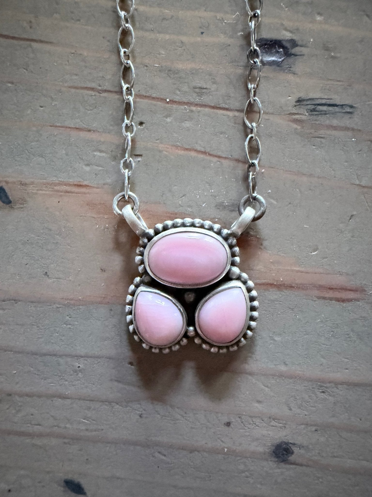 Sterling Silver and 3 Stone Pink Conch Necklace - Rooted & Reckless Co.