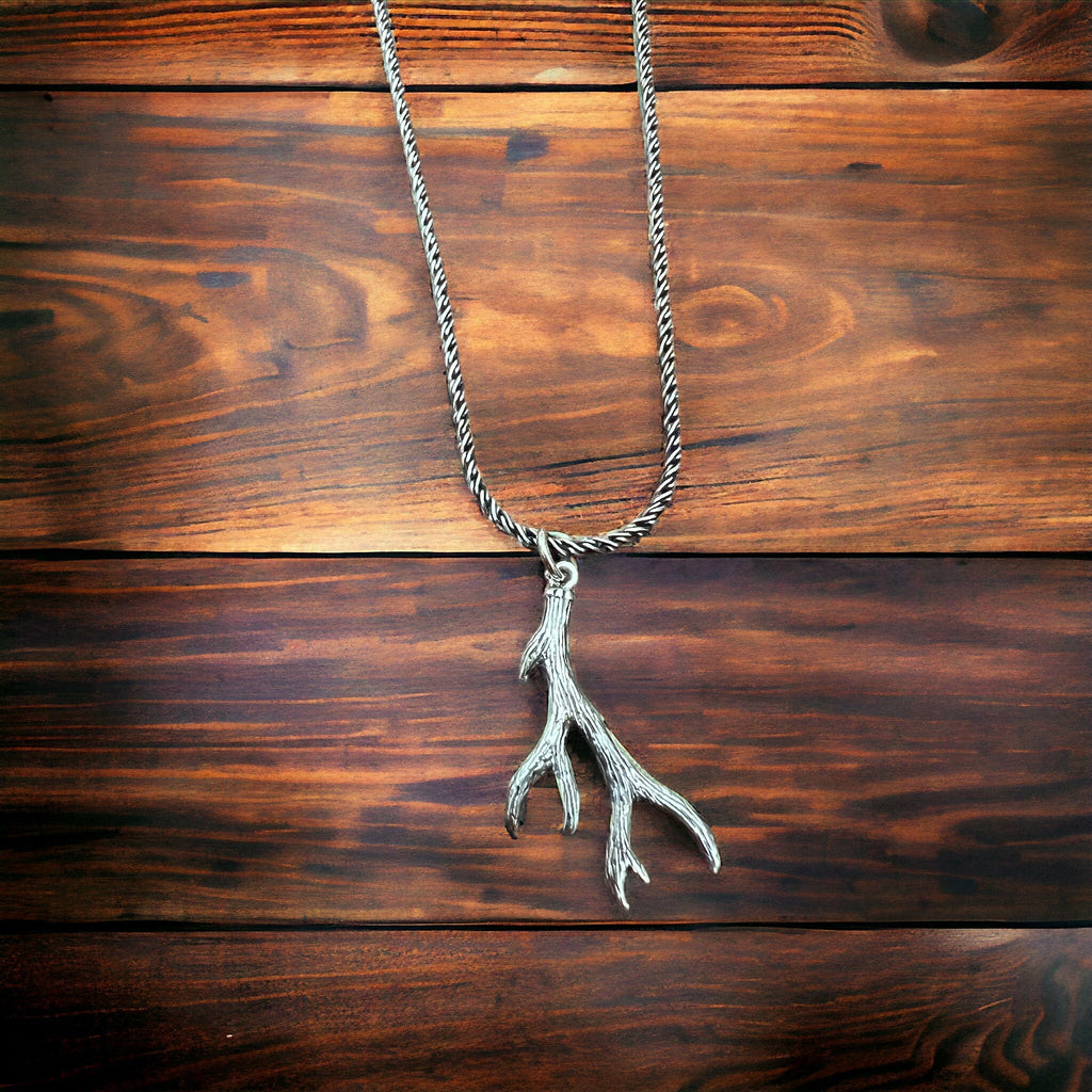 Sterling Silver Antler Charm/Pendant — Realistic Both-Side Design with Oxidized Texture & Jump Ring - Rooted & Reckless Co.
