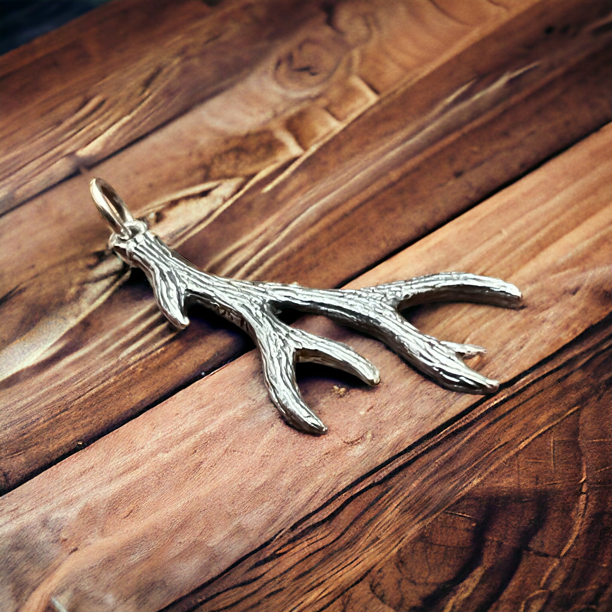 Sterling Silver Antler Charm/Pendant — Realistic Both-Side Design with Oxidized Texture & Jump Ring - Rooted & Reckless Co.