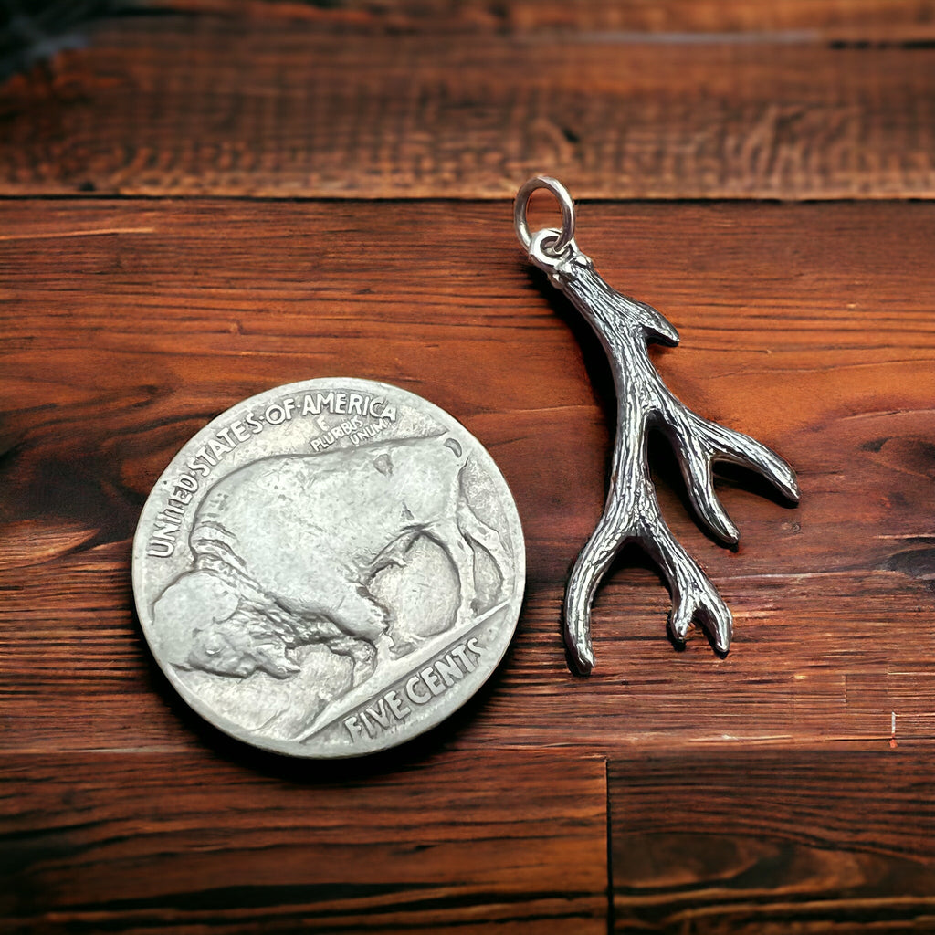 Sterling Silver Antler Charm/Pendant — Realistic Both-Side Design with Oxidized Texture & Jump Ring - Rooted & Reckless Co.