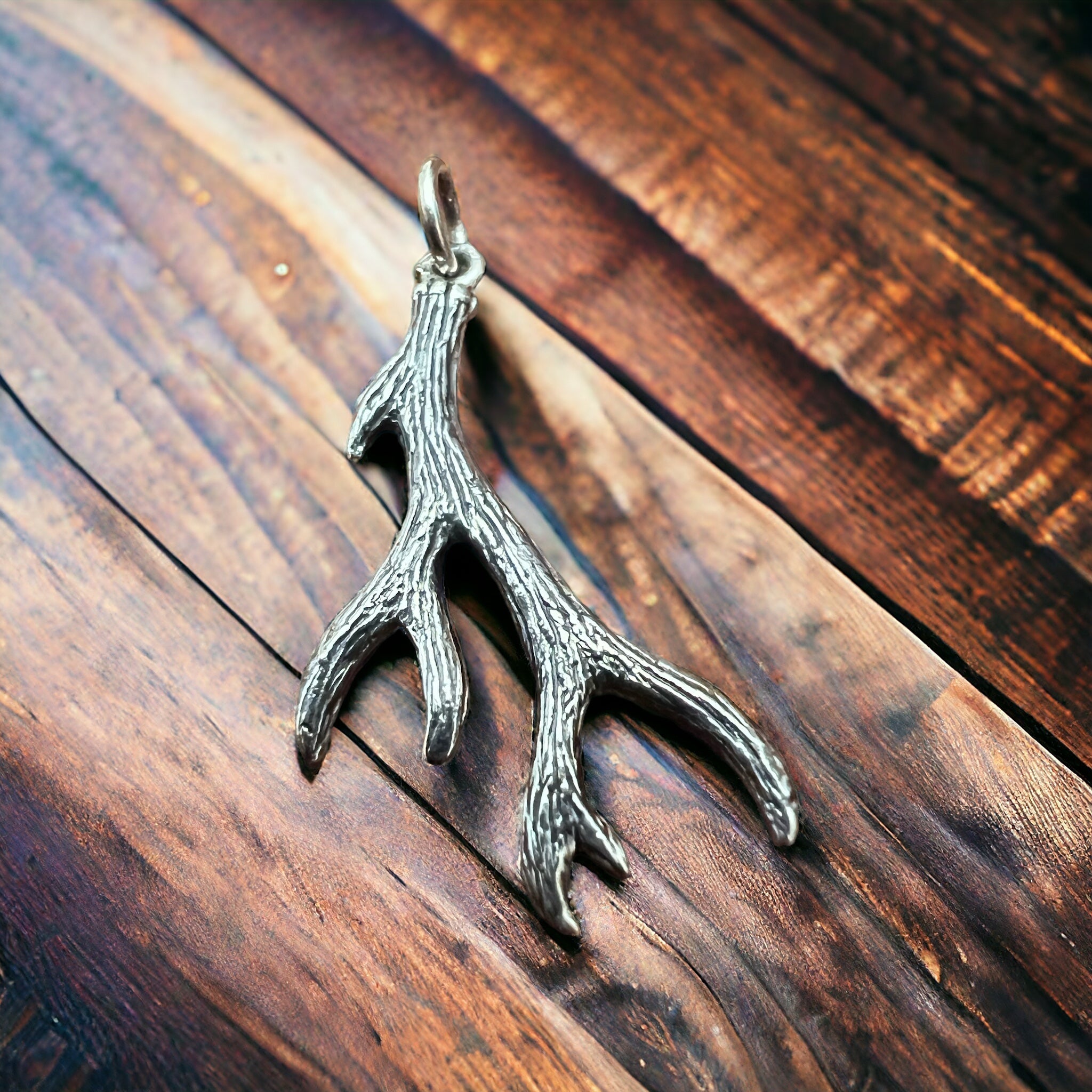 Sterling Silver Antler Charm/Pendant — Realistic Both-Side Design with Oxidized Texture & Jump Ring - Rooted & Reckless Co.