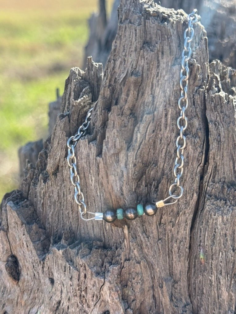 Sterling Silver Beads with Turquoise Rondelle Bracelet - Rooted & Reckless Co.