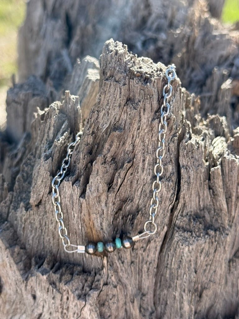 Sterling Silver Beads with Turquoise Rondelle Bracelet - Rooted & Reckless Co.