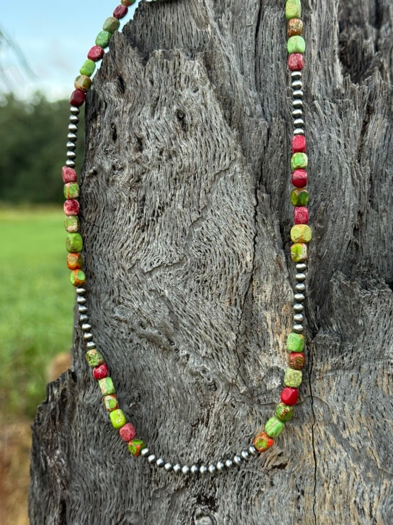 Sterling Silver Cherry Limeade Jasper Beaded Necklace - Rooted & Reckless Co.