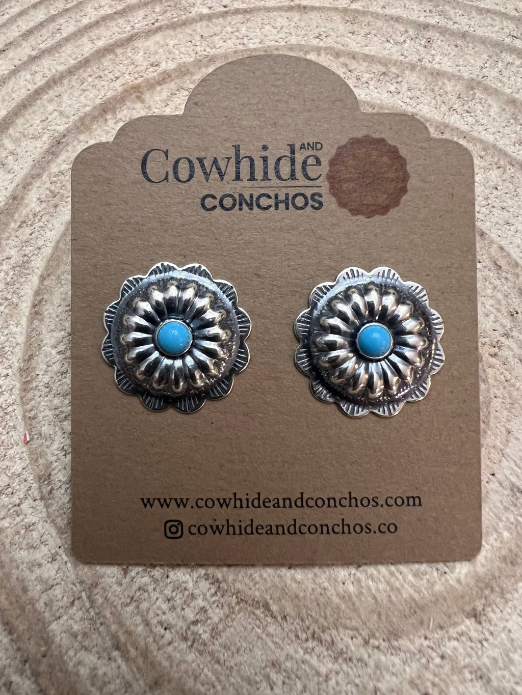 Sterling Silver Concho & Kingman Turquoise Post Earrings (Western Statement) - Rooted & Reckless Co.