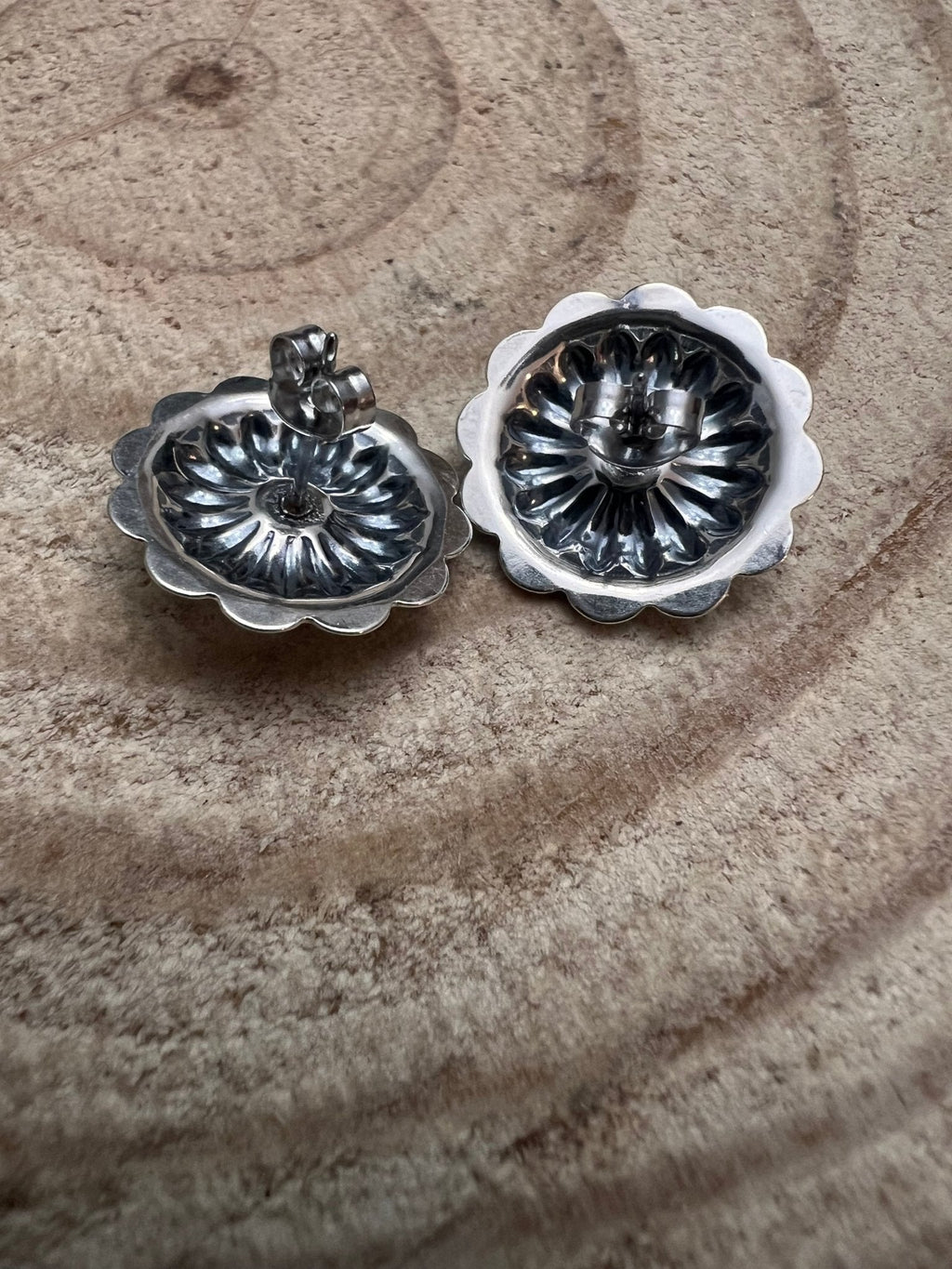 Sterling Silver Concho & Kingman Turquoise Post Earrings (Western Statement) - Rooted & Reckless Co.