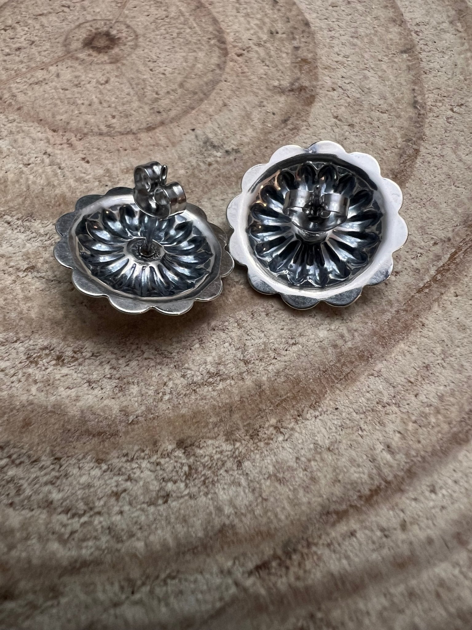 Sterling Silver Concho & Kingman Turquoise Post Earrings (Western Statement) - Rooted & Reckless Co.