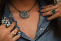 Sterling Silver Concho & Kingman Turquoise Western Statement Necklace — 18" - Rooted & Reckless Co.