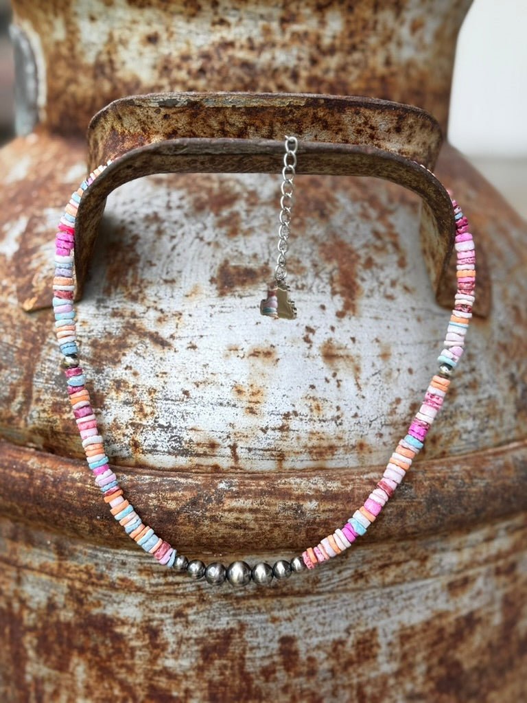 Sterling Silver Desert Spectrum Heishi Beaded Necklace - Rooted & Reckless Co.