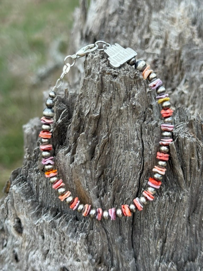 Sterling Silver Desert Sunset Shell Heishi Bead Bracelet - Rooted & Reckless Co.
