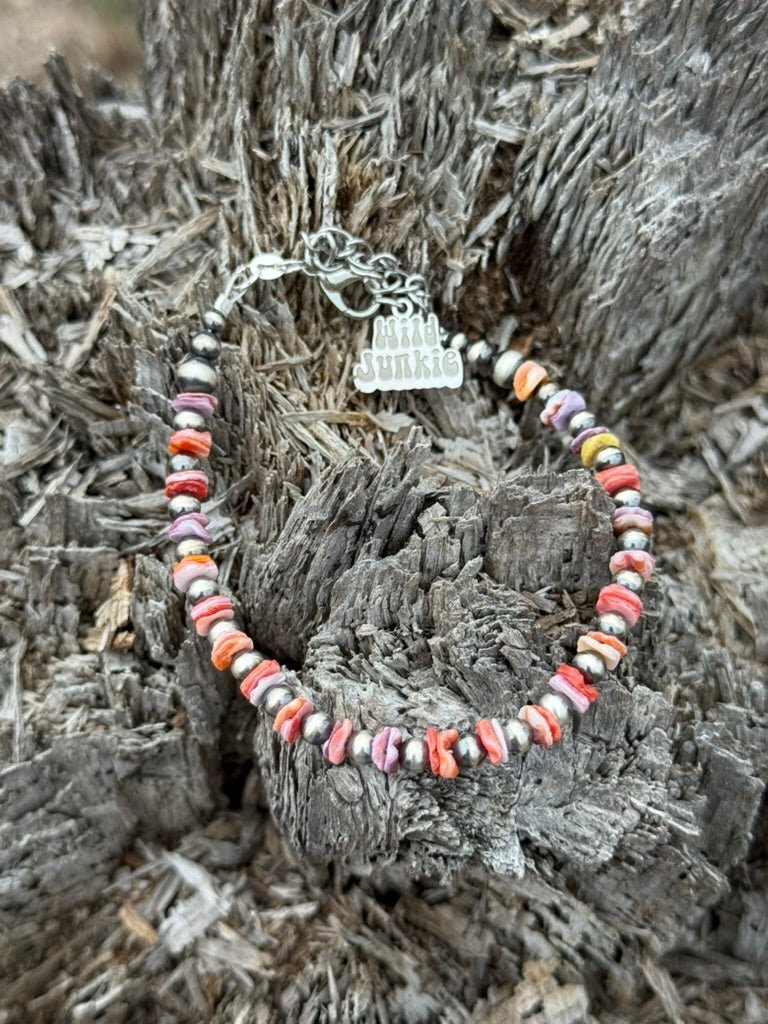 Sterling Silver Desert Sunset Shell Heishi Bead Bracelet - Rooted & Reckless Co.