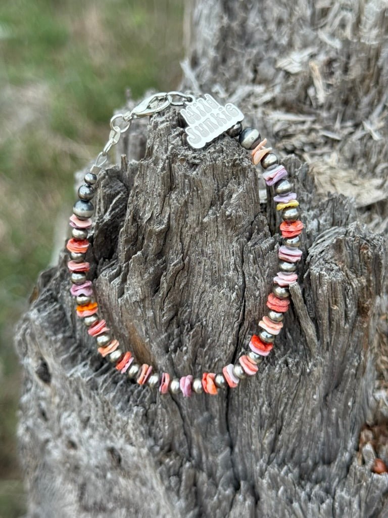 Sterling Silver Desert Sunset Shell Heishi Bead Bracelet - Rooted & Reckless Co.