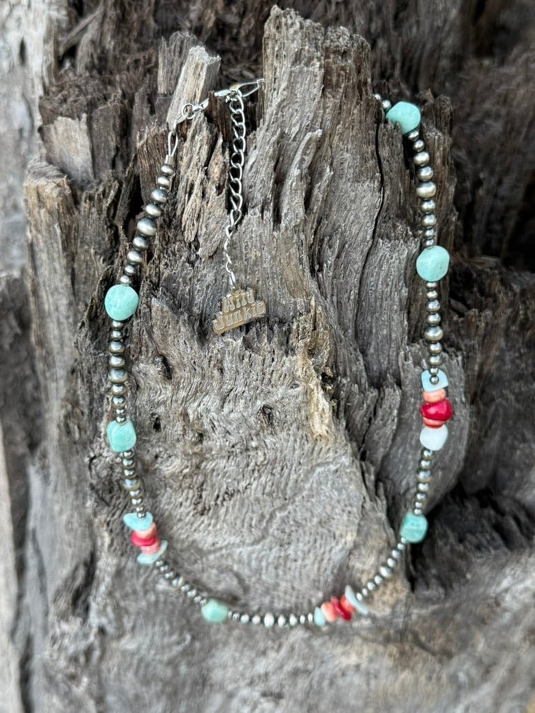 Sterling Silver Desert Trail Mixed Stone Beaded Necklace - Rooted & Reckless Co.