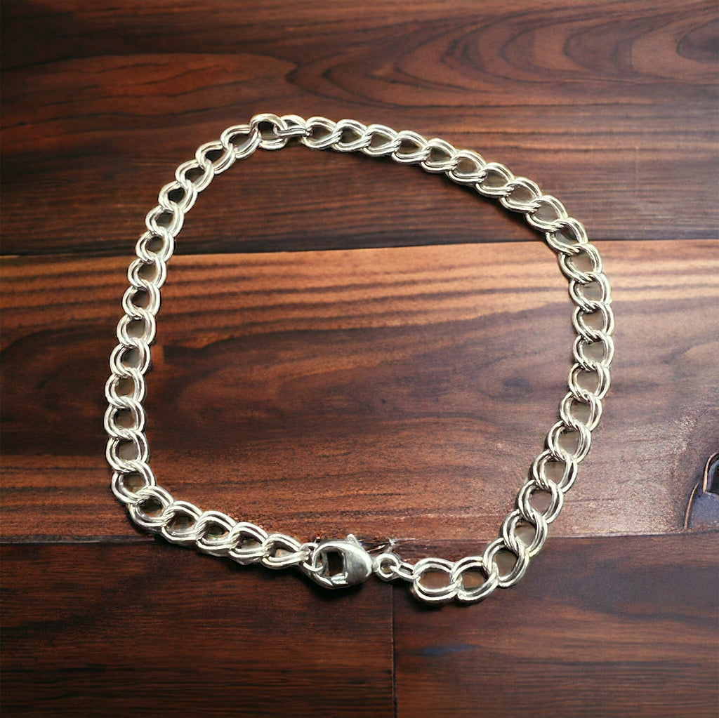 Sterling Silver Double Cable Charm Bracelet — 4.2mm Width, 7" Length (Charm-Collecting Foundation) - Rooted & Reckless Co.