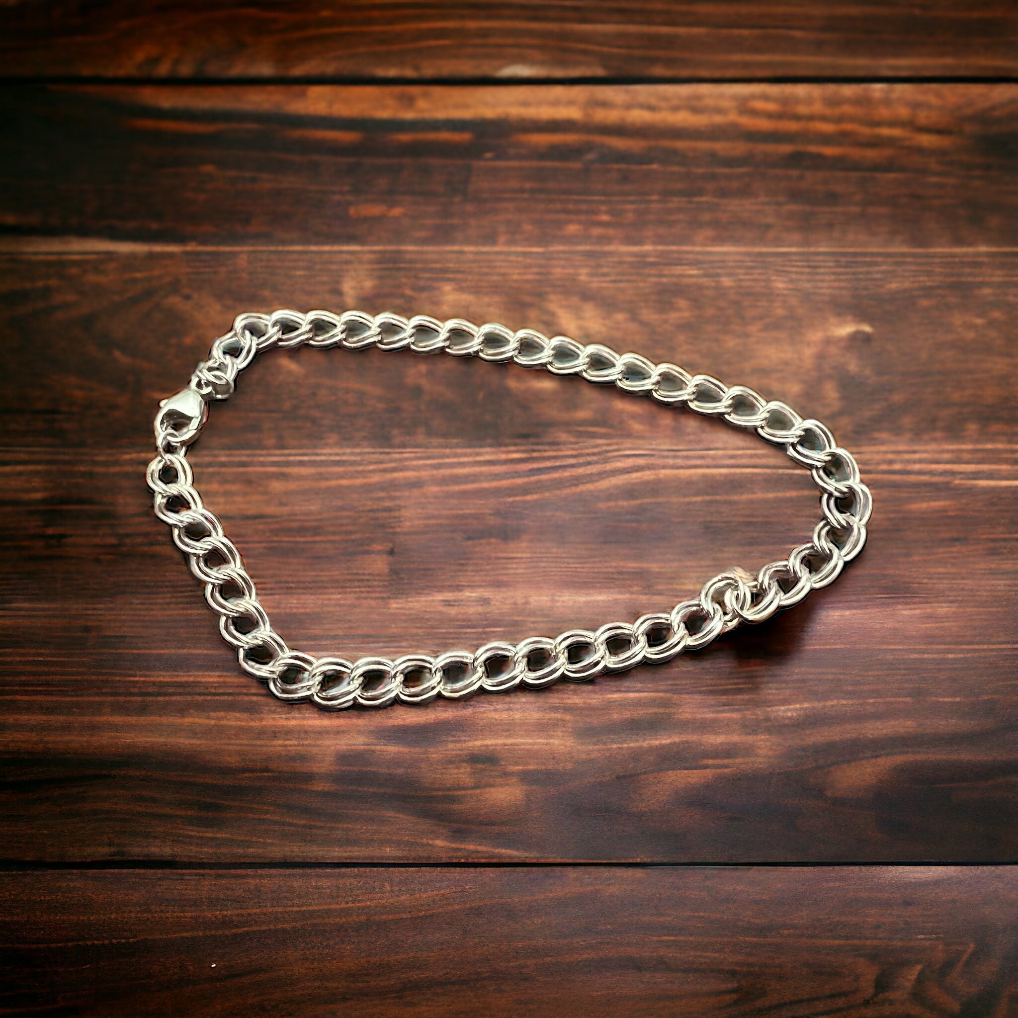 Sterling Silver Double Cable Charm Bracelet — 4.2mm Width, 7" Length (Charm-Collecting Foundation) - Rooted & Reckless Co.
