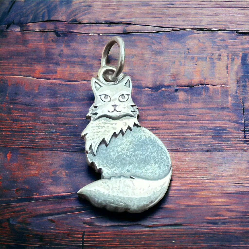 Sterling Silver Fluffy Cat Charm/Pendant — Whimsical Feline Western Statement - Rooted & Reckless Co.