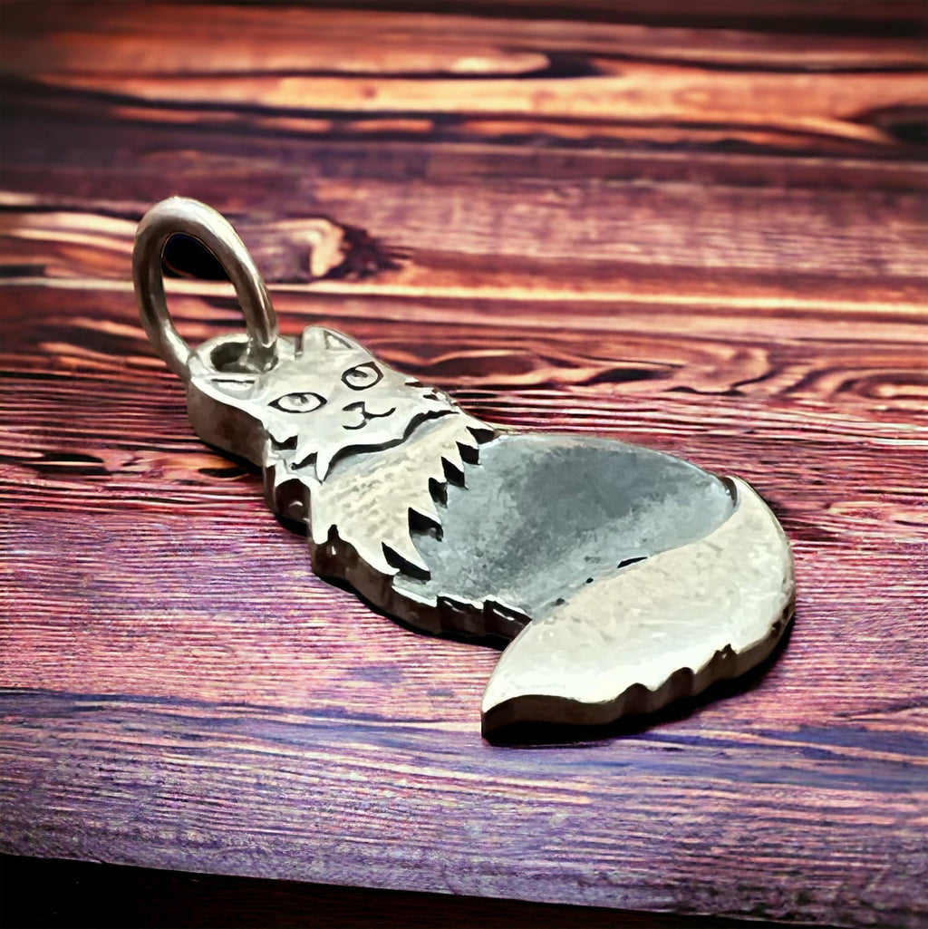 Sterling Silver Fluffy Cat Charm/Pendant — Whimsical Feline Western Statement - Rooted & Reckless Co.