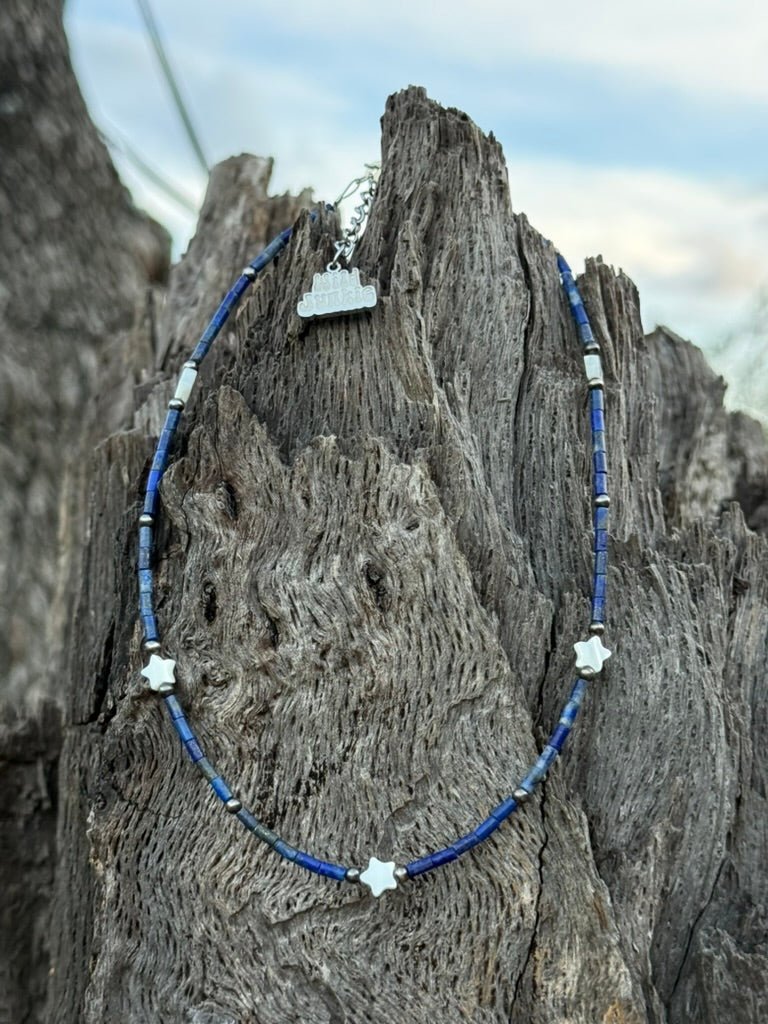 Sterling Silver Lapis Pearl Star Beaded Necklace - Rooted & Reckless Co.