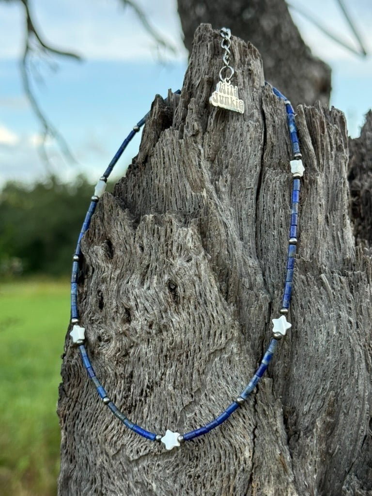 Sterling Silver Lapis Pearl Star Beaded Necklace - Rooted & Reckless Co.