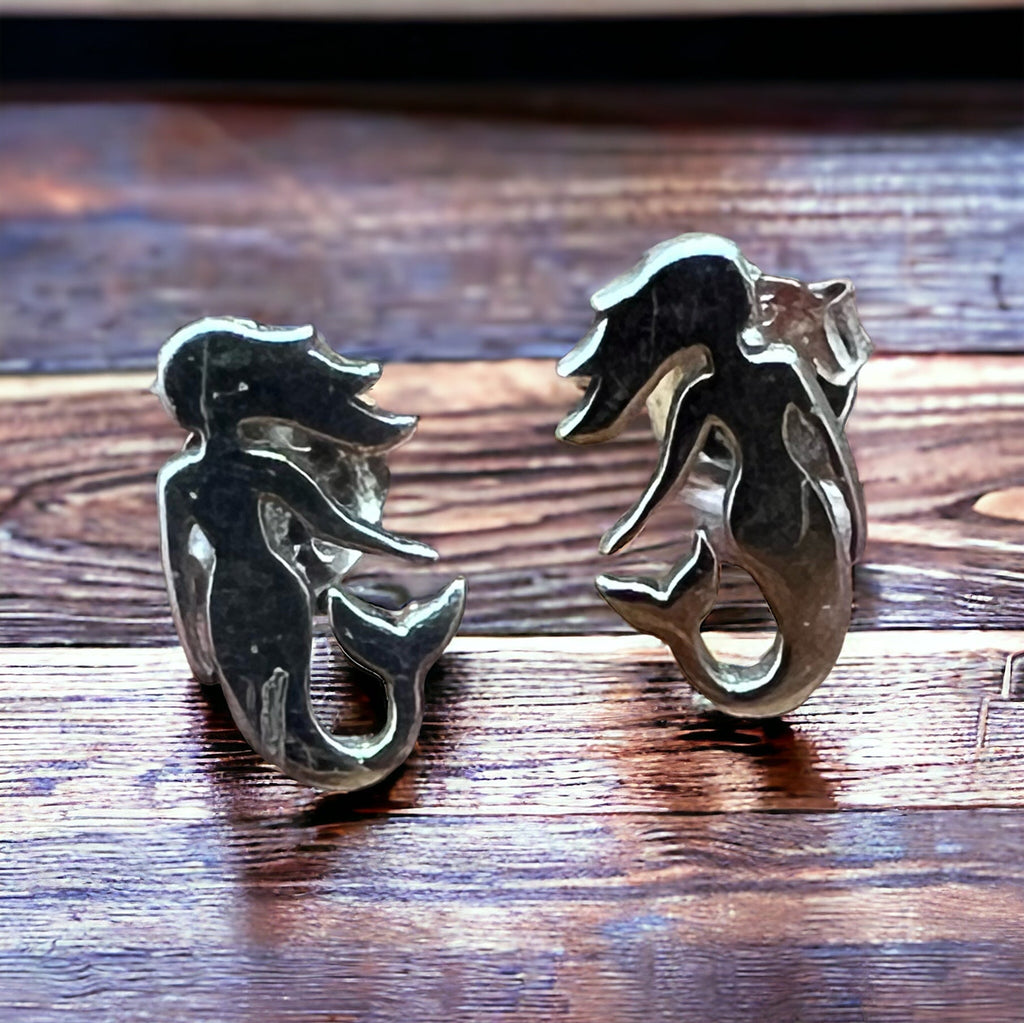 Sterling Silver Mermaid Post Earrings — Whimsical Coastal Western Charm - Rooted & Reckless Co.