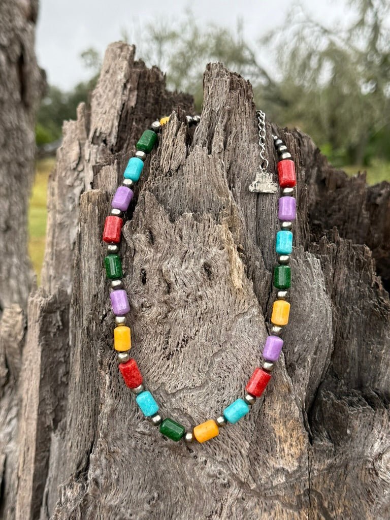 Sterling Silver Painted Desert Barrel Bead Necklace - Rooted & Reckless Co.