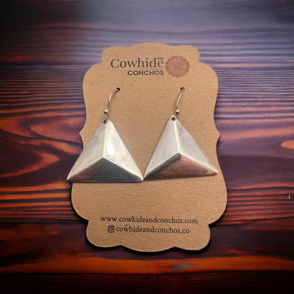 Sterling Silver Triangle Dangle Earrings — Western Geometric Statement - Rooted & Reckless Co.