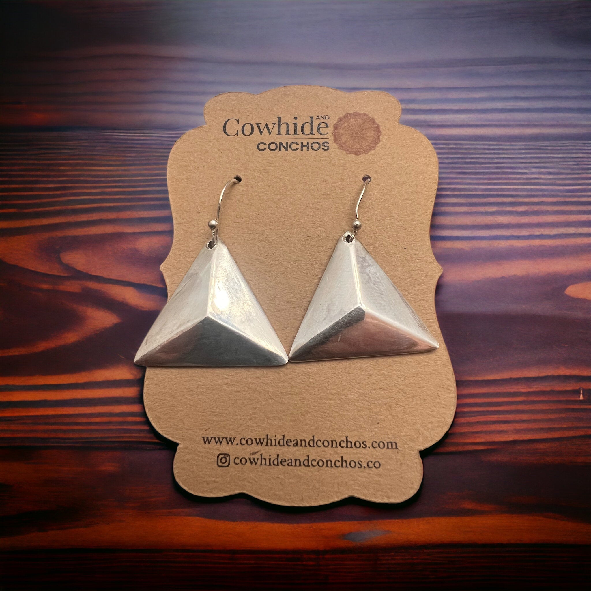 Sterling Silver Triangle Dangle Earrings — Western Geometric Statement - Rooted & Reckless Co.
