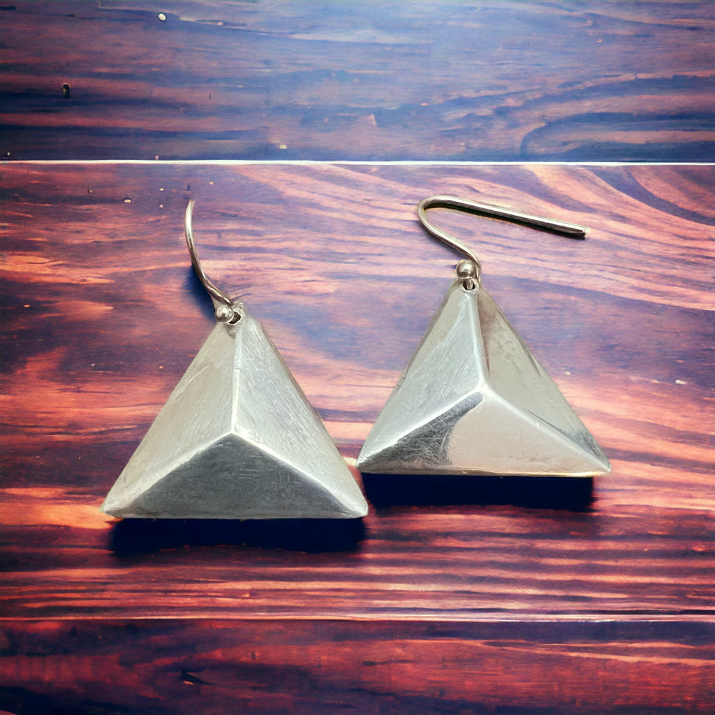 Sterling Silver Triangle Dangle Earrings — Western Geometric Statement - Rooted & Reckless Co.