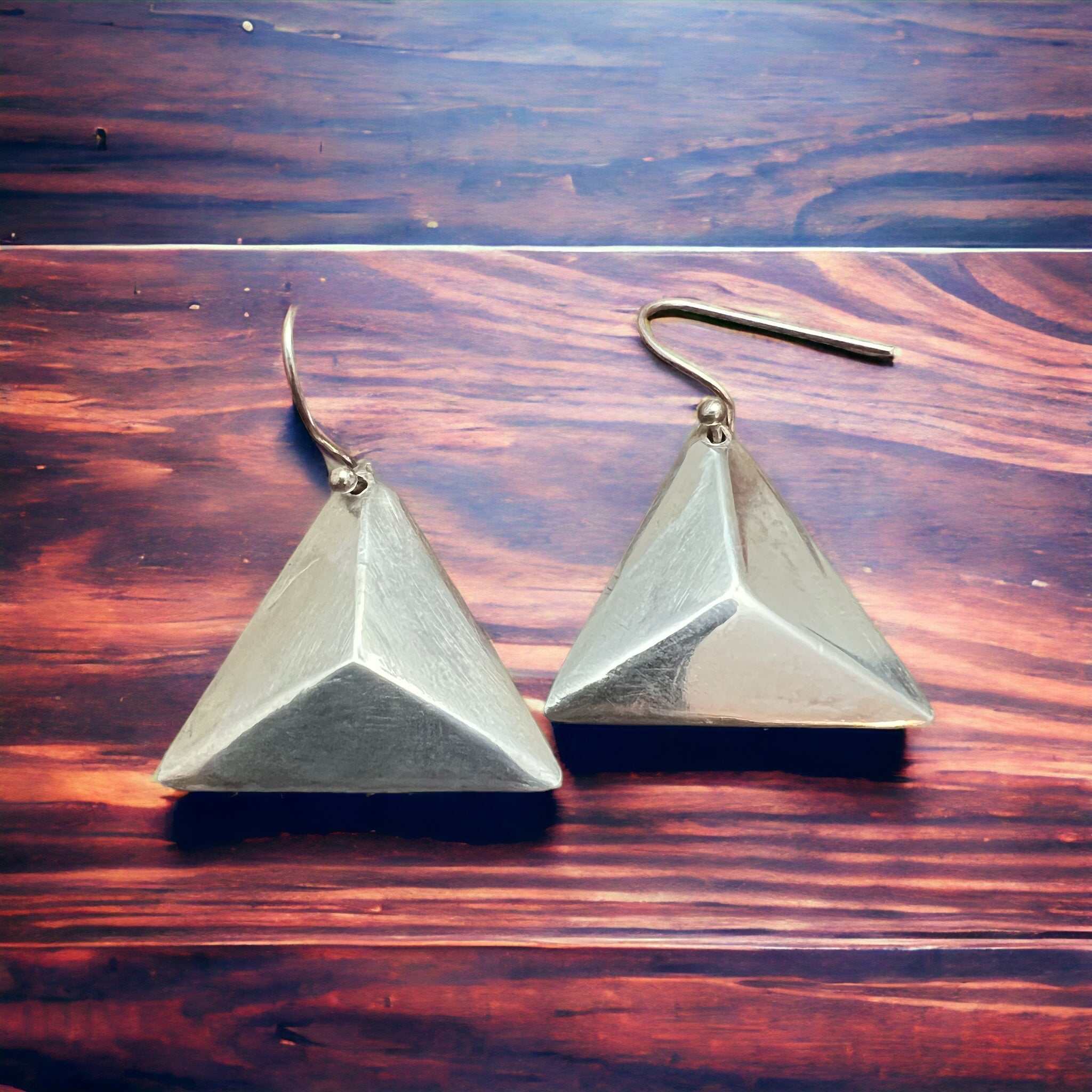 Sterling Silver Triangle Dangle Earrings — Western Geometric Statement - Rooted & Reckless Co.