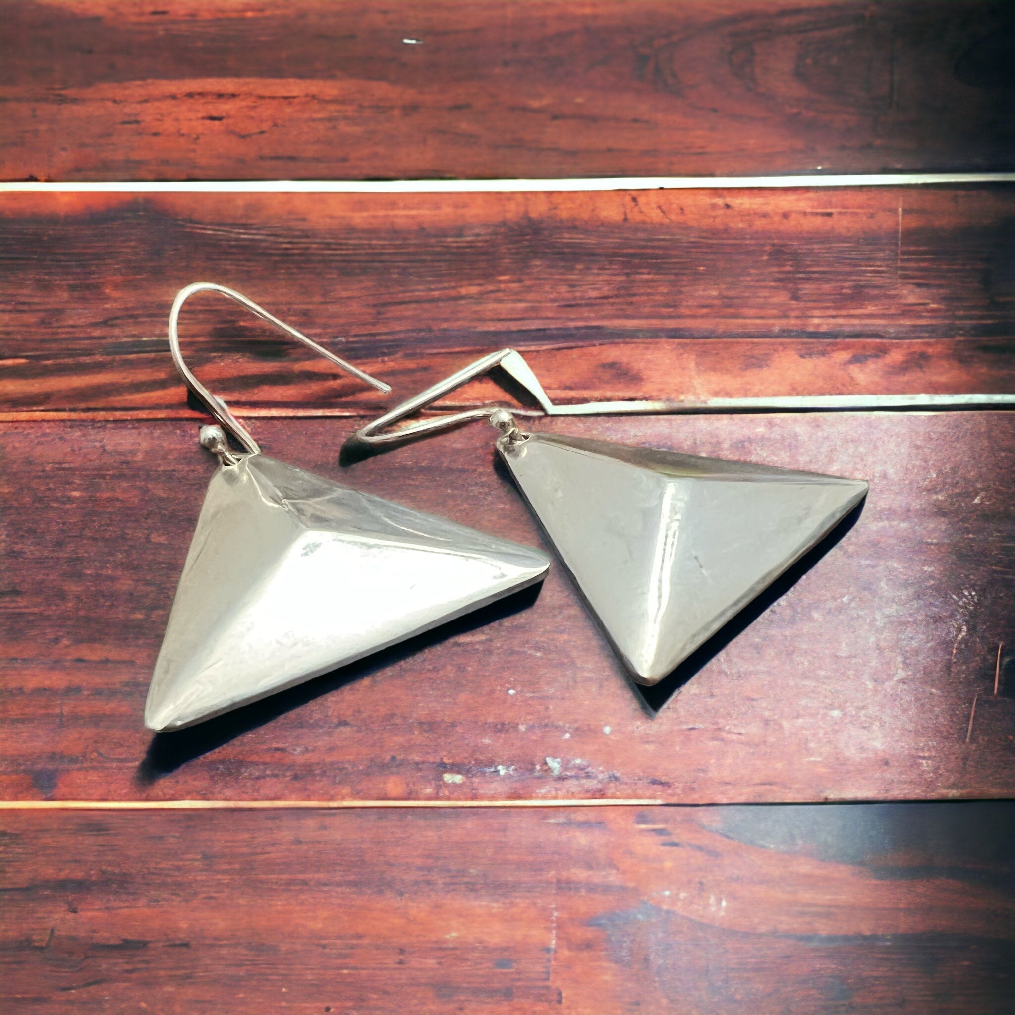 Sterling Silver Triangle Dangle Earrings — Western Geometric Statement - Rooted & Reckless Co.