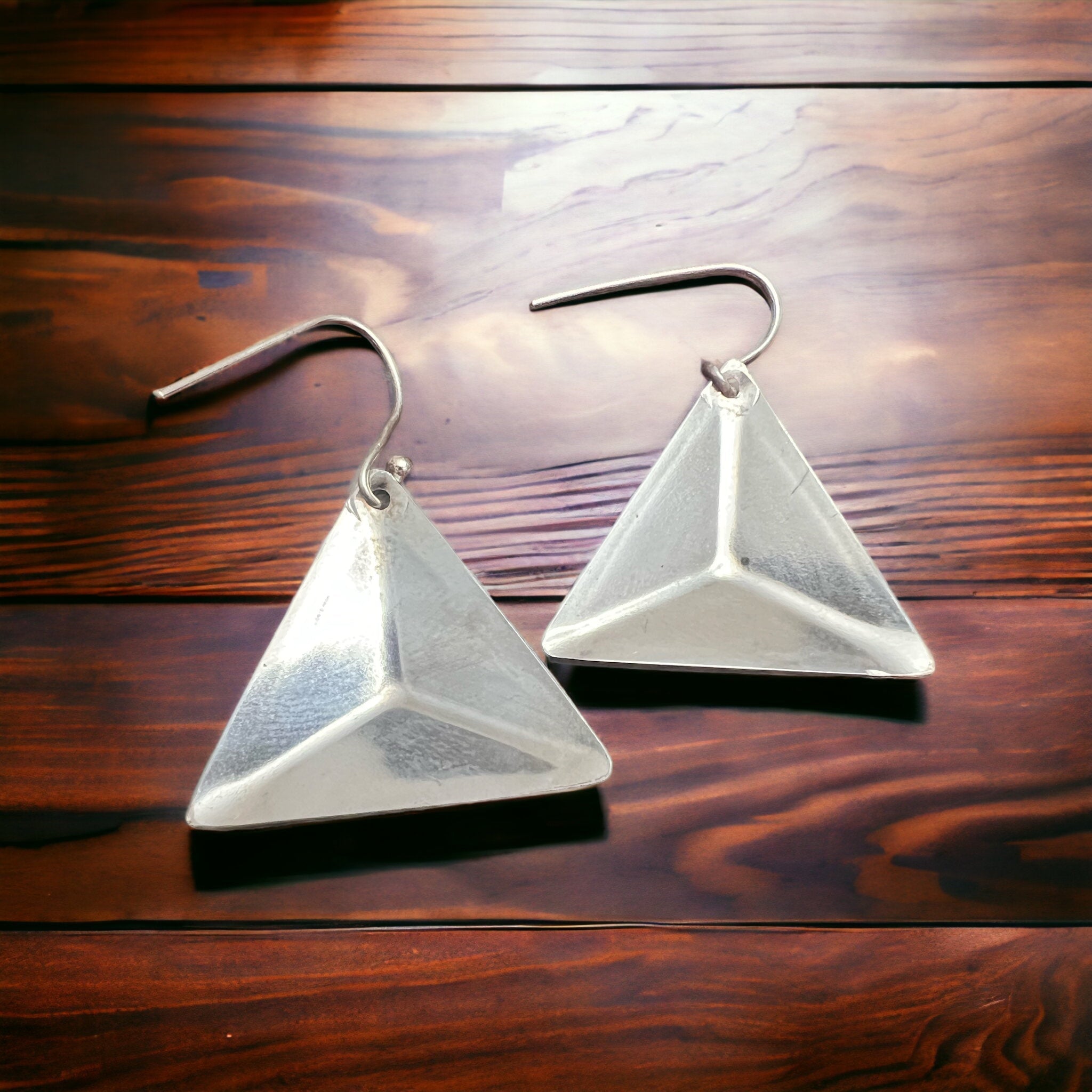 Sterling Silver Triangle Dangle Earrings — Western Geometric Statement - Rooted & Reckless Co.