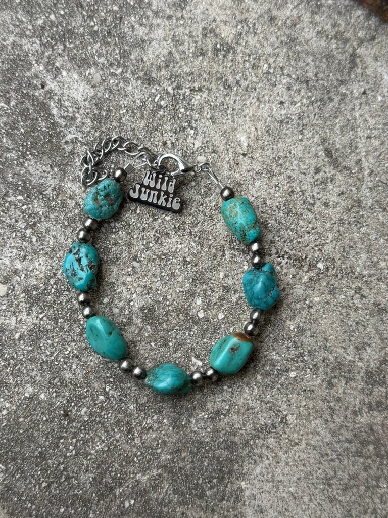 Sterling Silver Turquoise Nugget Beaded Bracelet - Rooted & Reckless Co.