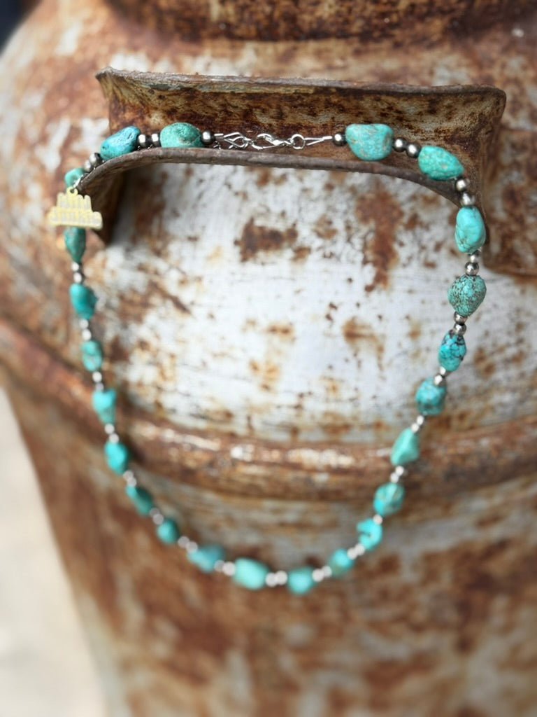 Sterling Silver Turquoise Nugget Beaded Necklace - Rooted & Reckless Co.
