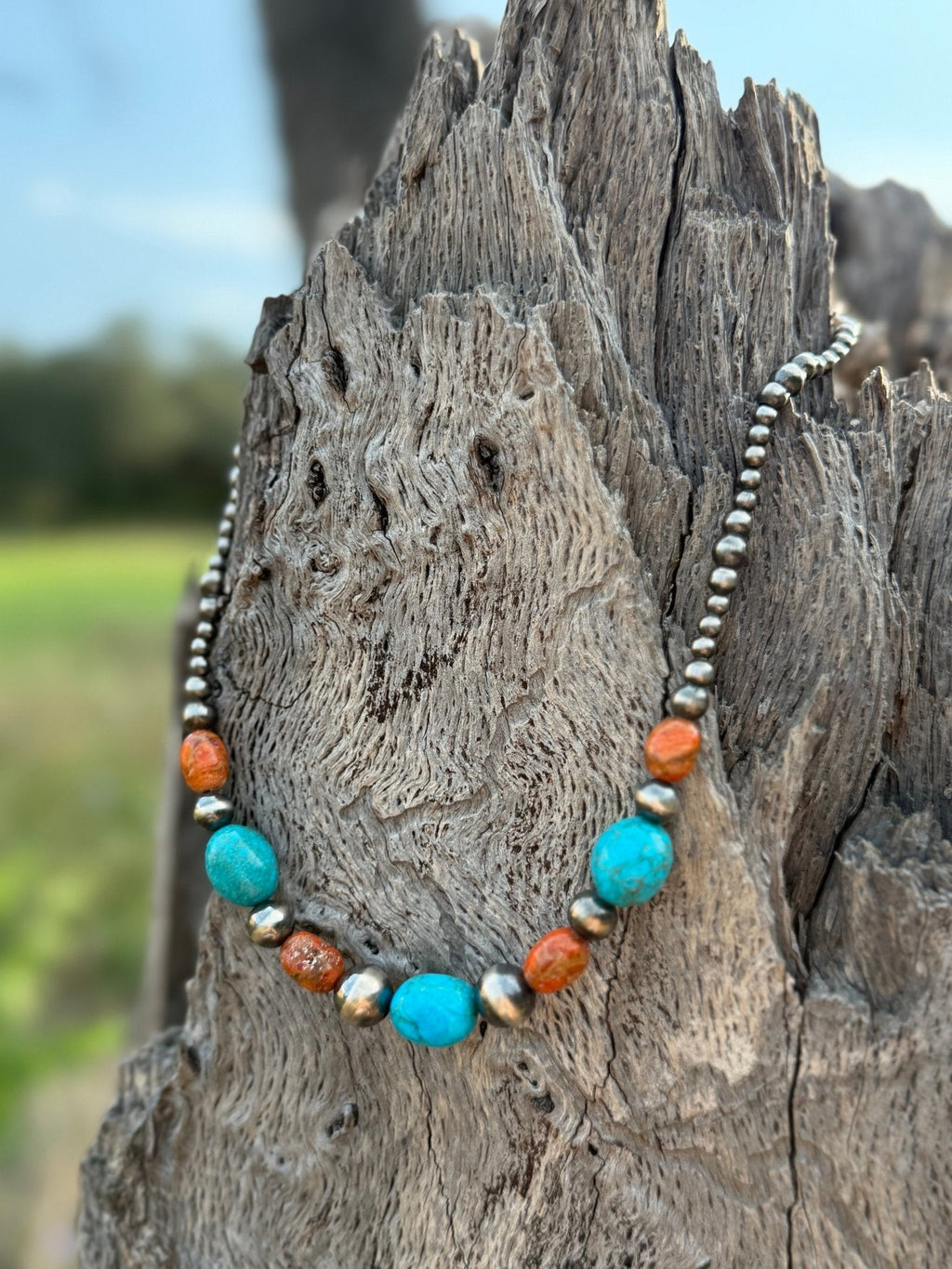 Sterling Silver Western Coral Apple Beaded Necklace - Rooted & Reckless Co.