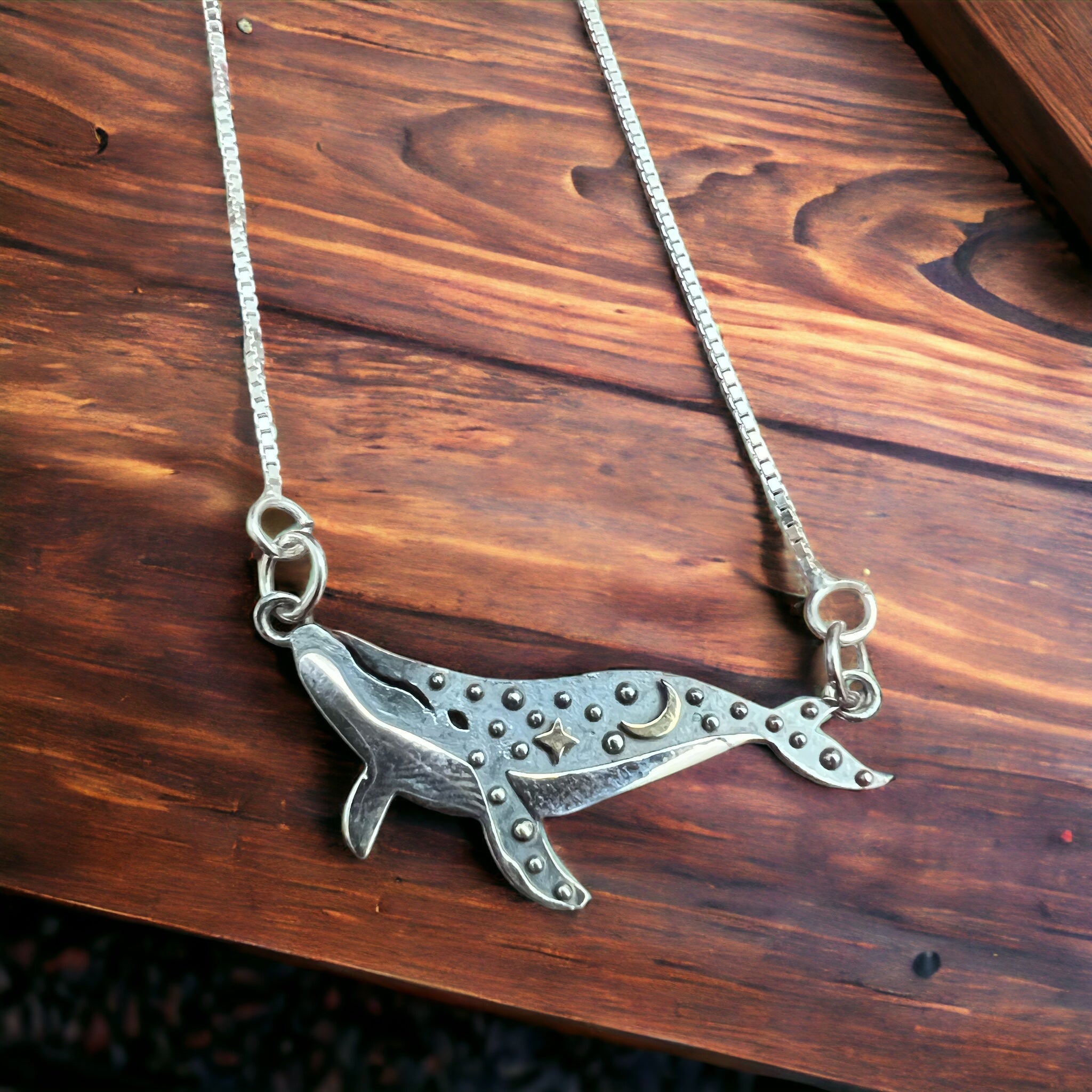 Sterling Silver Whale Festoon Necklace — Complete 18" Sterling Silver Festoon Box Chain Necklace - Rooted & Reckless Co.