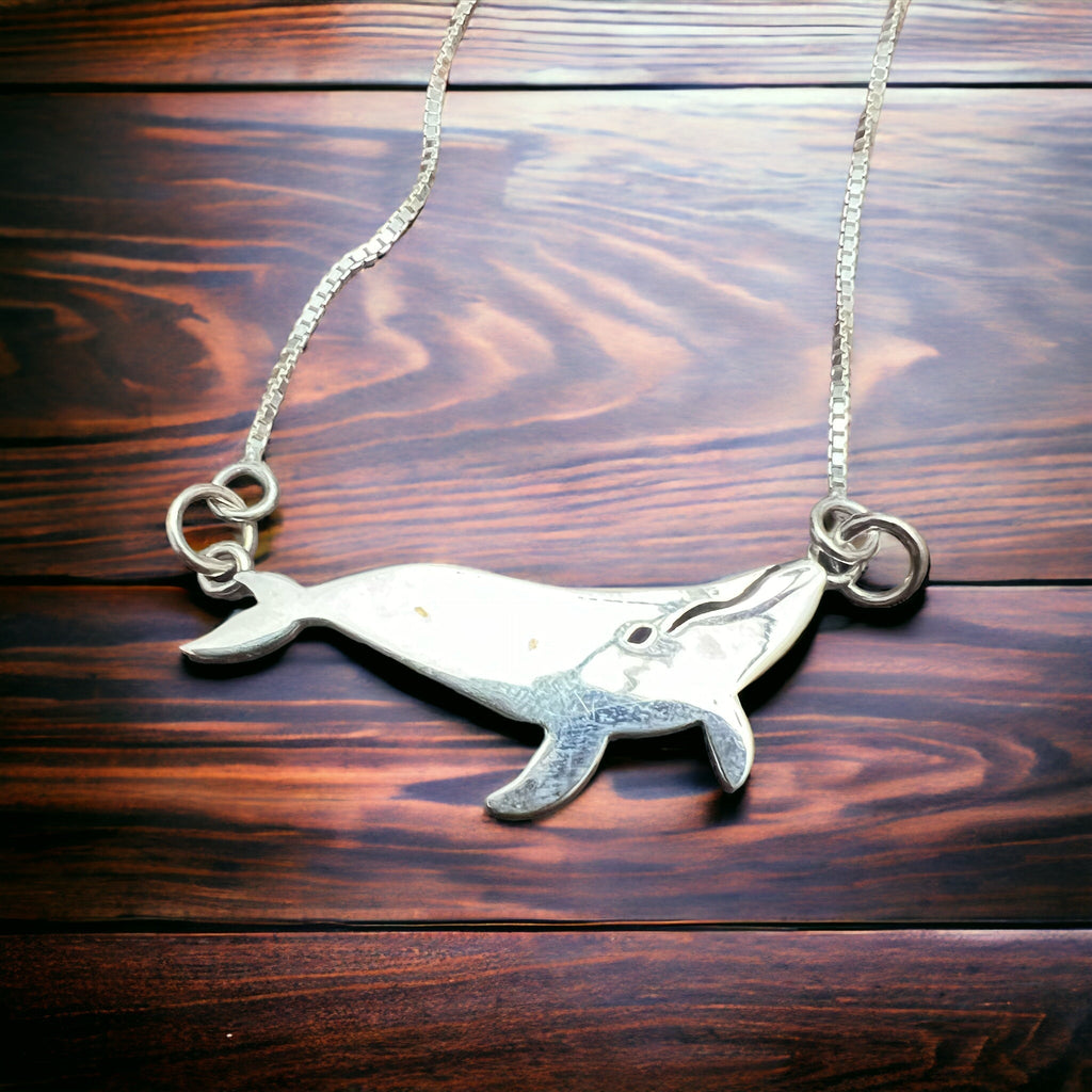 Sterling Silver Whale Festoon Necklace — Complete 18" Sterling Silver Festoon Box Chain Necklace - Rooted & Reckless Co.