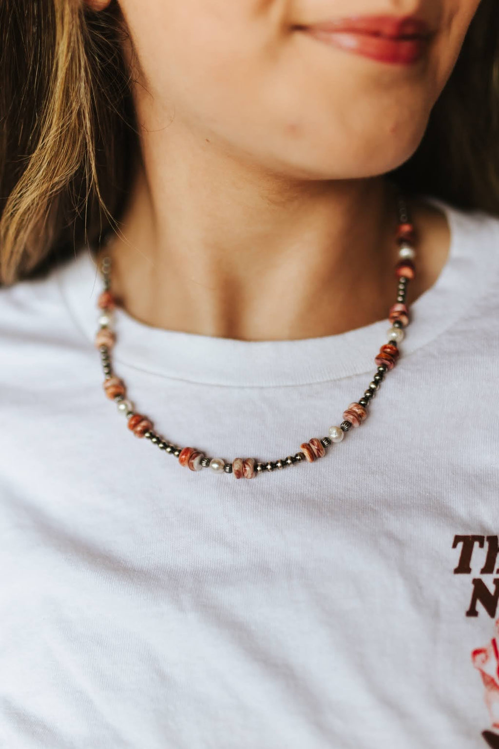 Sterling Silver Wild Spirit Spiny Oyster Beaded Necklace - Rooted & Reckless Co.