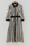 Stripe 3/4 Puff Sleeve Button Midi Dress - Rooted & Reckless Co.