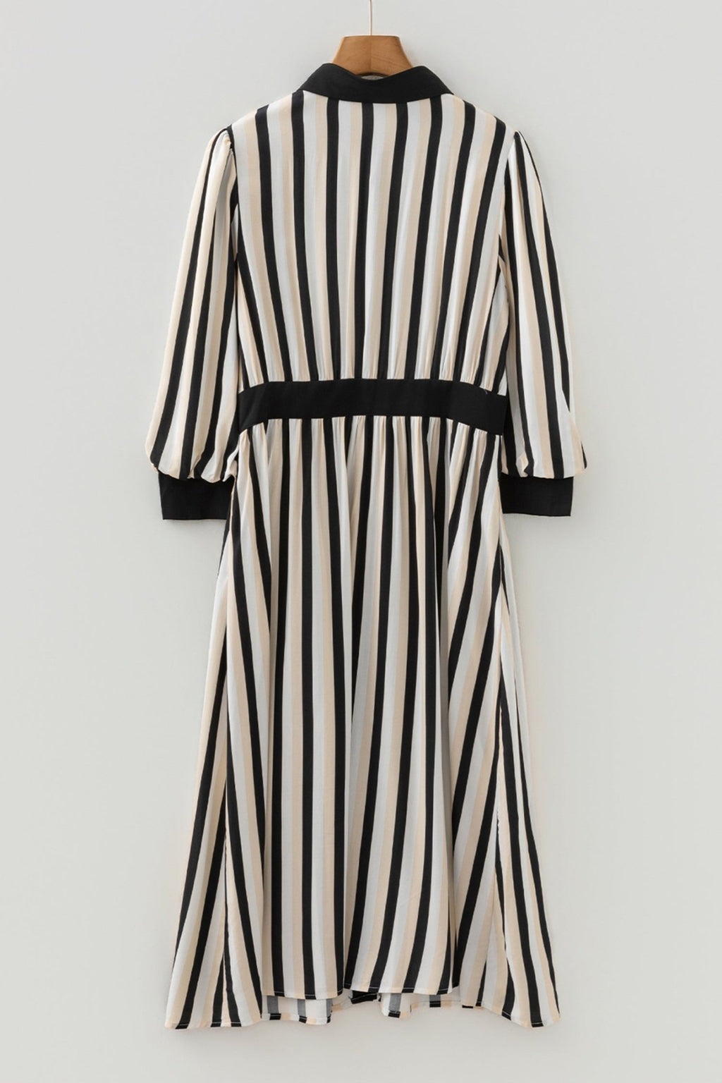 Stripe 3/4 Puff Sleeve Button Midi Dress - Rooted & Reckless Co.