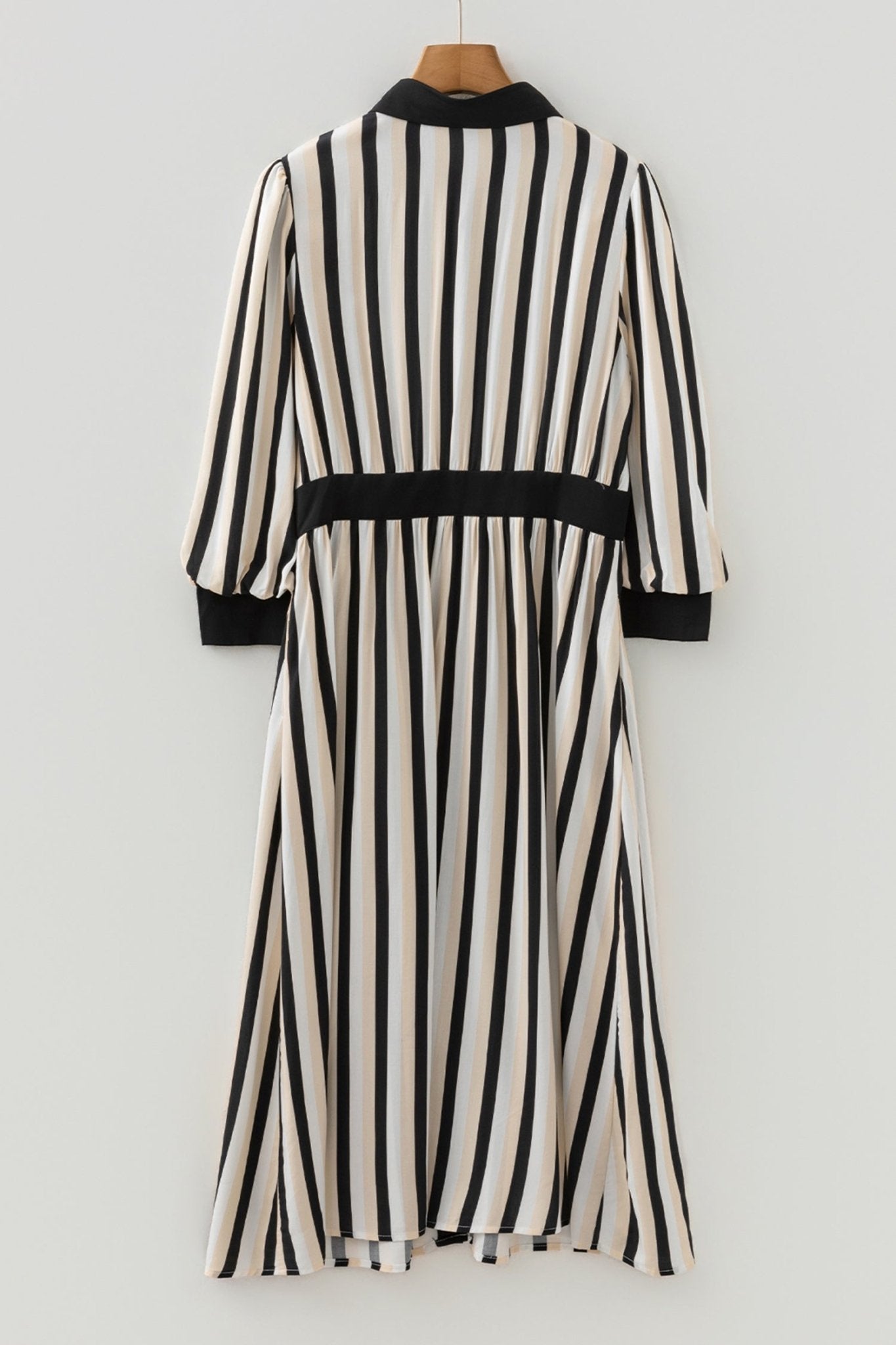 Stripe 3/4 Puff Sleeve Button Midi Dress - Rooted & Reckless Co.