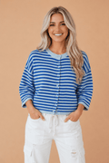 Stripe 3/4 Sleeve Button Down Knit Cardigan - Rooted & Reckless Co.
