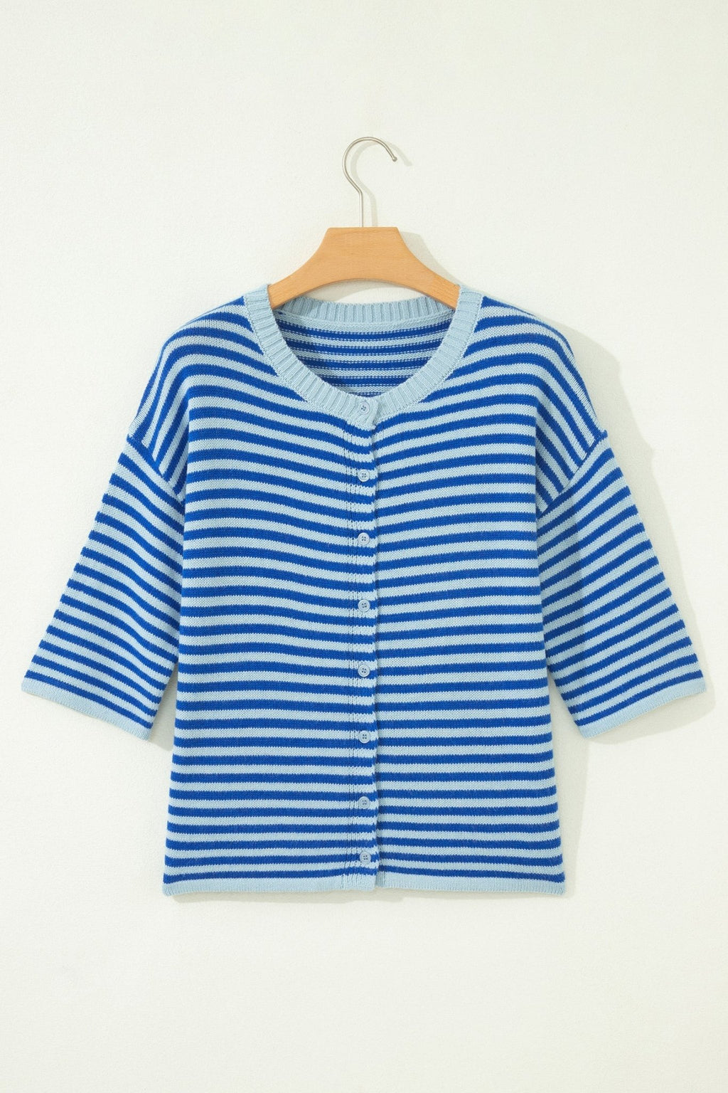 Stripe 3/4 Sleeve Button Down Knit Cardigan - Rooted & Reckless Co.