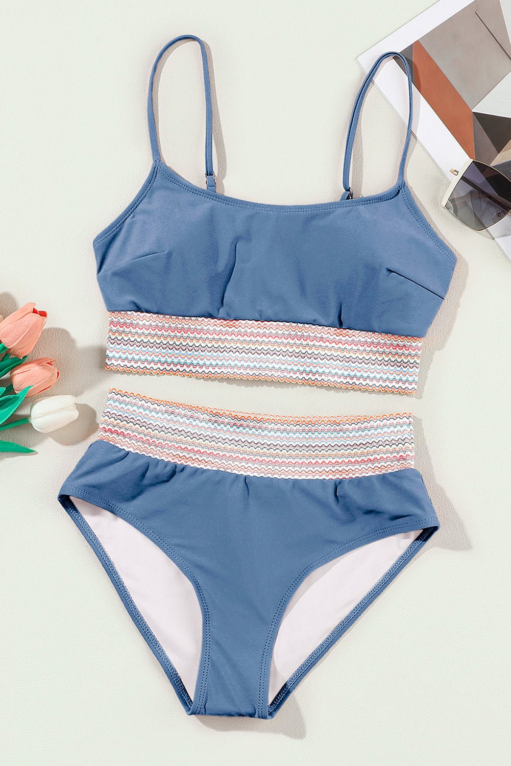 Stripe Border Top & High Waist Bikini Set - Rooted & Reckless Co.