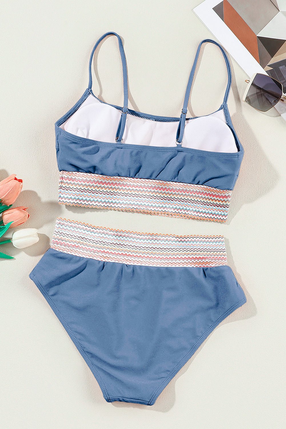 Stripe Border Top & High Waist Bikini Set - Rooted & Reckless Co.