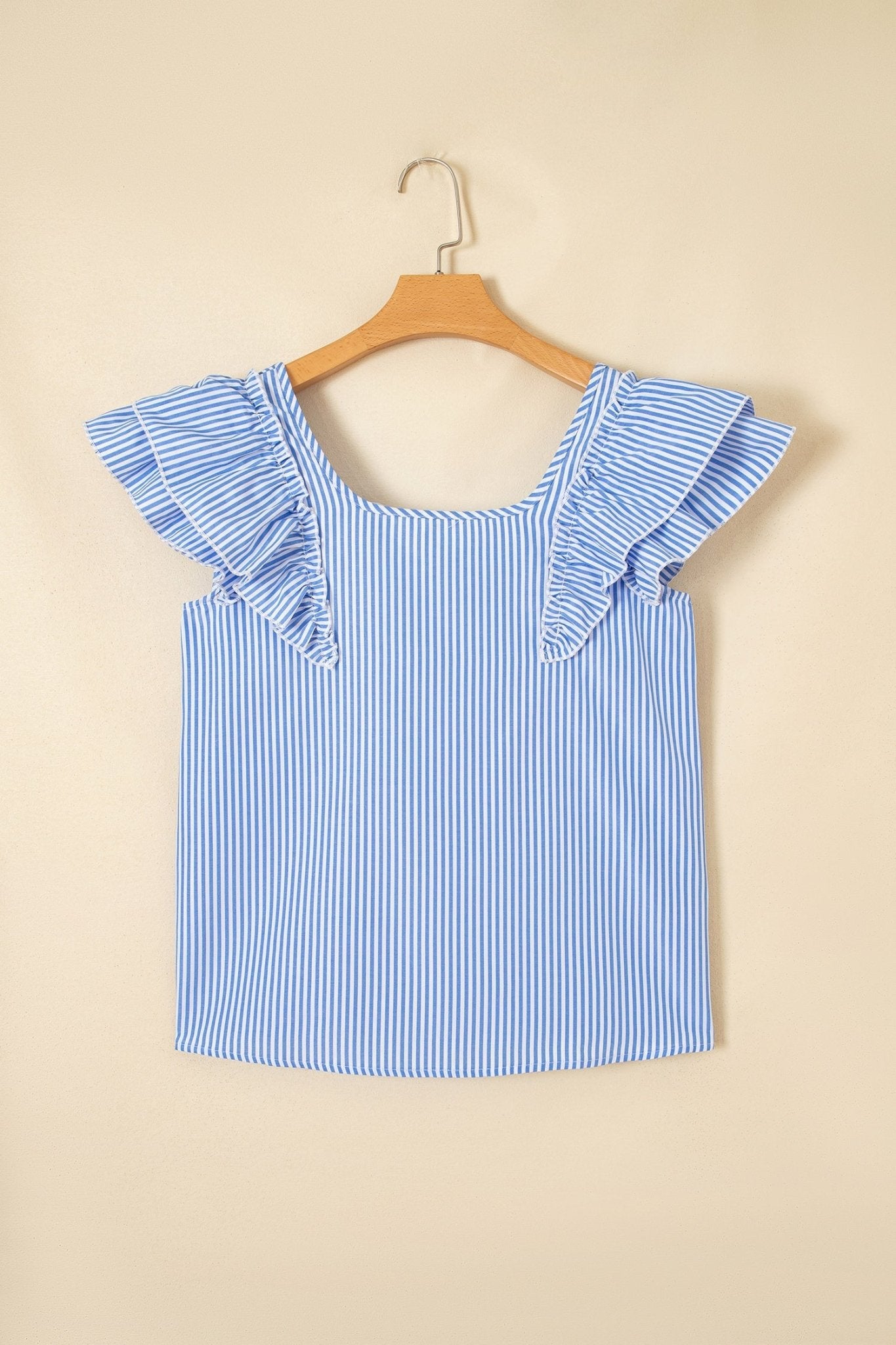 Stripe Bow Square Neck Ruffle Sleeve Blouse - Rooted & Reckless Co.