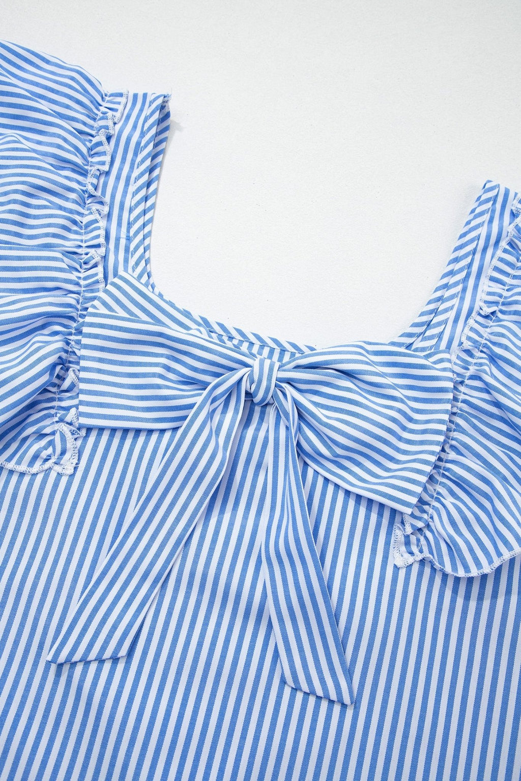 Stripe Bow Square Neck Ruffle Sleeve Blouse - Rooted & Reckless Co.