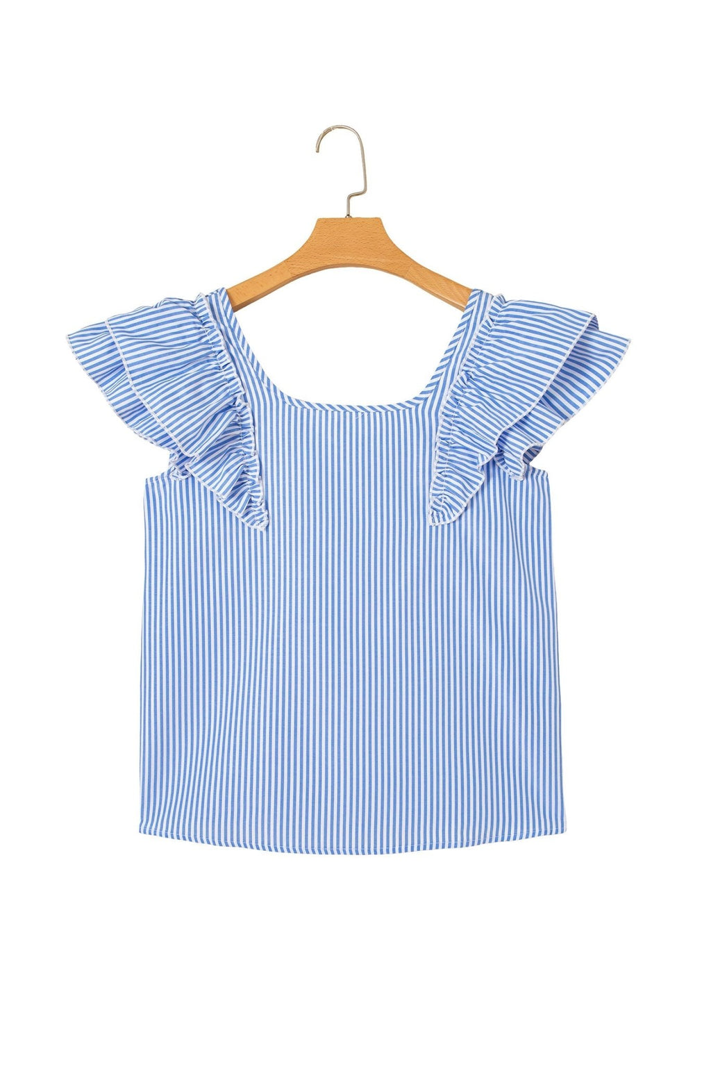 Stripe Bow Square Neck Ruffle Sleeve Blouse - Rooted & Reckless Co.